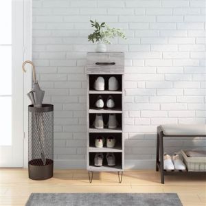 VidaXL Meuble à Chaussures, Armoire à Chaussures avec Tiroir et Pieds, Étagère à Chaussures avec 5 Compartiments Salon, Sonoma Gris Bois d'Ingénierie
