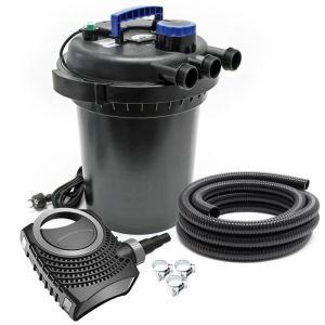 Sunsun Kit complet: CPF-180 Filtre de bassin à pression jusqu'à 6000 l avec 11 Watt lampe uv, NEO3800 SuperEco pompe 3600l/h 20W, 5m Tuyau 38 mm (1
