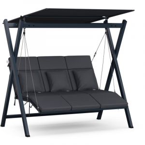 Blumfeldt Salon de jardin exterieur - balancelle confortable ajustable, toit parasol de jardin pour ombre optimale, assise trois personnes, robuste,