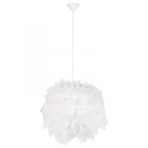 Image de Qazqa Rustique Lampe Suspendue Country Blanc - Plume Plastique /Tissu Blanc Rond / Luminaire / Lumiere / Éclairage / Intérieur / Salon / Cuisine E27 Max. 1 X 40 Watt