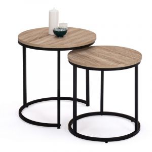 Idmarket Lot de 2 tables basses gigognes detroit rondes 40/45 design industriel - Multicolore