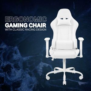 Deltaco Gaming WHITE LINE - Fauteuil gaming, Base aluminium, Cuir PU blanc, max 90kg