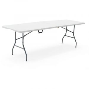 Gardiun Table Pliante et Portable New Koln 240x74x74 cm R&eacute;sine Couleur Blanc avec Poign&eacute;e Lat&eacute;rale et Syst&egrave;me de Verrouillage
