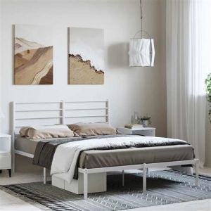 VidaXL Cadre de lit m&eacute;tal avec t&ecirc;te de lit blanc 150x200 cm, lit double, meuble de chambre &agrave; coucher, lit d'invit&eacute;, lit, cadre de lit en m&eacute;tal