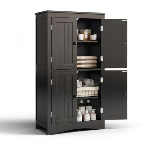 Image de Armoire de Salle de Bain Bealife Meuble de Rangement Hauteur 110 cm avec 4 Portes 2 &Eacute;tag&egrave;res R&eacute;glables Noir