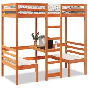 VidaXL Lit mezzanine avec bureau et chaises brun cire 90x200 cm pin, cadre de lit mezzanine, cadre de lit de cabine, cadre de lit mezzanine simple