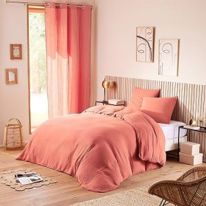 Coton Pur - Pack Housse de couette + Drap housse + 2 Taies d'oreiller en Gaze de Coton blush - pour Lit 140x190 cm