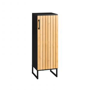 Sobuy Meuble de salle de bain &eacute;troit - 30x30x90 cm - bambou & noir - meuble de salle de bain compact avec porte et &eacute;tag&egrave;res r&eacute;glables