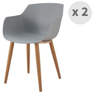 No Name ANDREA-Chaise scandinave gris pied m&eacute;tal effet bois (x2) Gris
