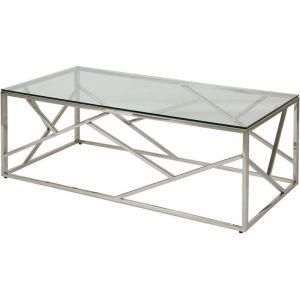 Bobochic Subleem - Table basse verre trempé et pieds métal chromé Sally 120 cm