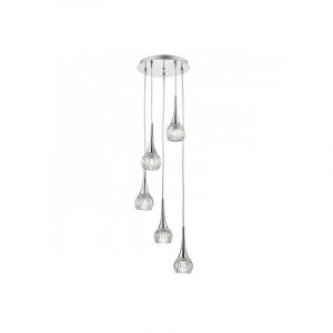 L inaire Center Suspension Lyall chrome poli et verre moul&eacute; 5 ampoules