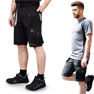 REIS - FORECO-TS BJS - Short de Travail pour Homme, Short Cargo, Short de sécurité, Short de Jardin, Noir/Gris Clair, Taille : 3XL