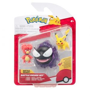Jazwares Pokémon Pack de 3 Figurines de Combat Comprend Les Figurines de Combat Pikachu et Magby de 5 cm et Fantominus de 7,5 cm