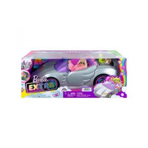 Coffret barbie grande voiture décapotable grise avec paillettés + 3 accessoires - set véhiculé poupées mannequin - jouet fille + 1 carte tigre