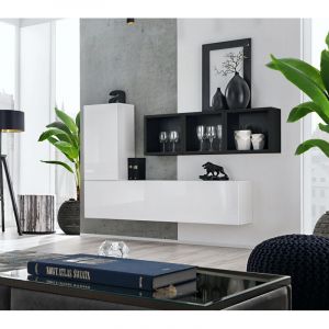 Meuble de Rangement Mural "Blox IV" 155cm Blanc & Noir Prix