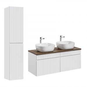 AC-D&eacute;co Ensemble meubles double vasques &agrave; poser avec colonne - 120 cm - Emblematic White