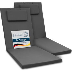 Beautissu Lot de 2 Coussin Bain de Soleil 200x60x5cm Loft RL – Résistance UV Matelas Transat Exterieur – Gris Foncé