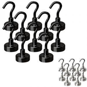 Linxor Lot de 10 crochets magn&eacute;tiques anti-rouille diam&egrave;tre 3 mm - KN20 - Noir