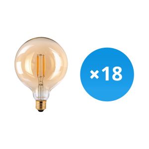 Lot 18x LED E27 Globe Filament Ambre 125mm 7.2W 630lm - 822 | Remplacement 60W