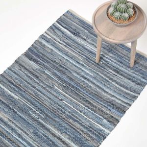 Homescapes - Tapis denim bleu en jeans recycl&eacute;s - 70 x 120 cm