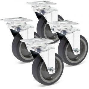 wiltec Kit 4x Roulettes pivotantes Sans Frein 75 mm Roue en plastique Plaque de montage 75kg/roue Transport Meuble