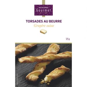 Monoprix gourmet Torsades au beurre, Gruy&egrave;re Suisse - Le paquet de 125g