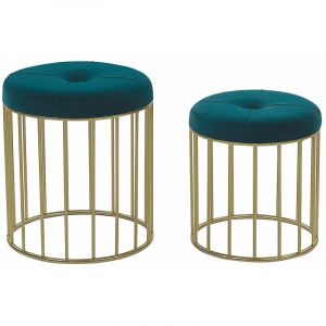 Beliani Set de 2 poufs gigognes en velours bleu paon LUBBOCK