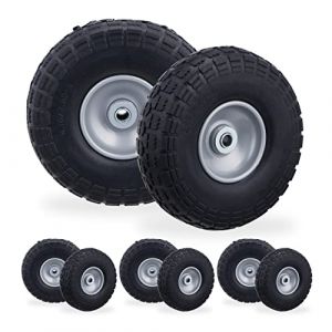 Relaxdays Roue de Diable, Lot de 8, en Caoutchouc, increvables, 260 x 85, essieu de 16 mm, 4.1/3.5-4, jusqu'à 150 kg, Gris-Noir