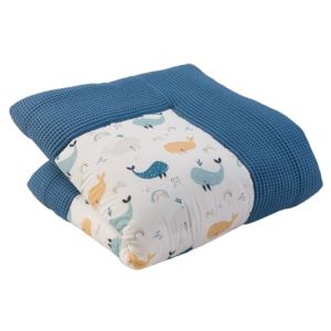 Ullenboom Tapis d'éveil piqué gaufré motif baleines bleu 100x100 cm - Taille 100x100 cm