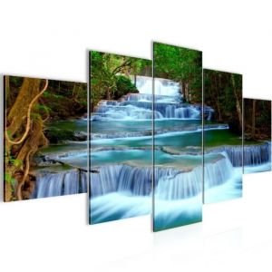 Runa art Tableau Décoration Murale Paysage de Cascade 150x75 cm - 5 Panneaux Deco Toile Prêt à Accrocher 603553b