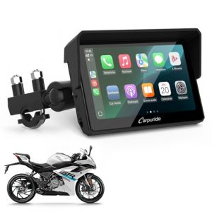 Carpuride W502 &Eacute;cran Moto 5" GPS avec CarPlay sans Fil & Android Auto - &Eacute;cran Tactile IPS &Eacute;tanche IP67, Double Bluetooth, Navigation GPS, Siri,B&eacute;quille Moto r&eacute;glable en Forme de U