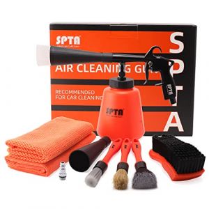 SPTA Pistolet Nettoyage Voiture, Pistolet de Nettoyage &agrave; air d'int&eacute;rieur de Voiture avec pour Int&eacute;rieur de Voiture Pistolet Pulv&eacute;risateur avec Brosse de Buse 2*Brosse de d&eacute;tail et 1*Serviette