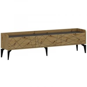 Meuble tv avec 3 portes - Naturel et anthracite - monalia