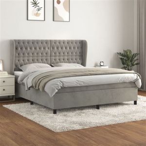 VidaXL Sommier &agrave; Lattes de Lit et Matelas, Lit Rembourr&eacute;, Lit Double, Lit Adulte de Chambre &agrave; Coucher Int&eacute;rieur, Moderne, Gris Clair 160x200cm Velours 3129399