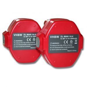 Vhbw 2x Batterie Ni-MH 3000mAh (14.4V) pour outils ML141 Flashlight, ML142 Flashlight comme Makita 1420, 1422, 1422 1926