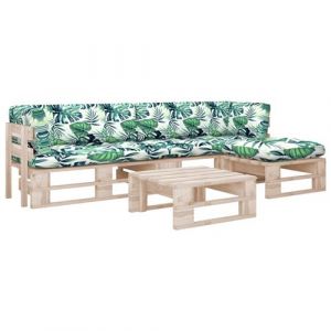 VidaXL Salon de jardin palette 4pcs avec coussins Bois de pin impr&eacute;gn&eacute; Motif de feuille