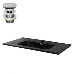ML-Design Lavabo en Céramique, Noir Mat, 81x16,5x46 cm, Rectangulaire, Garniture de