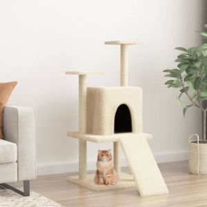 VidaXL Arbre à Chat avec Griffoirs en Sisal, Tour à Chat avec Plate-forme et Panier, Centre d'Activités pour Chaton, Arbre à Grimper Maison Intérieur, Crème 110 cm