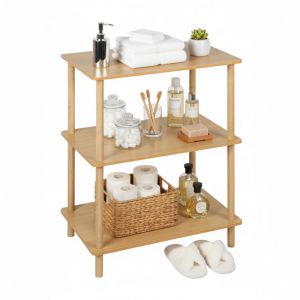 Relaxdays &Eacute;tag&egrave;re, H x L x P : 79 x 60 x 40 cm, 3 tablettes, MDF & bambou, pour salle de bains, salon, cuisine, naturel