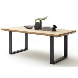 Pegane Table à manger extensible en chêne sauvage massif huilé / anthracite - L.220-320 x H.77 x P.100 cm