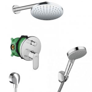 Hansgrohe Vernis Blend Set de douche tout en 1 avec Douche de t&ecirc;te 205mm + Douchette 2 jets, Chrome (VernisBlend-1)