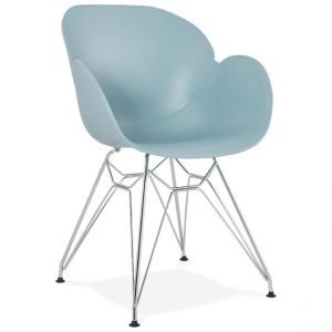 Chaise moderne 'UNAMI' bleue en matière plastique avec pieds en métal chromé