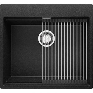 Primagran - Evier Cuisine en Granit 58 x 53 cm Lavabo 1 bac + Siphon Classique, Évier à Encastrer de Graphite - black#white