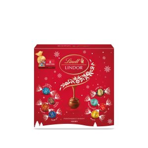 Image de Lindt Boîte Partage LINDOR - Assortiment de Chocolats au Lait, Blanc, Noir 70%, Noix de Coco, Double Chocolat, Caramel Pointe de Sel, Noisette et Noir 45% - Cœur fondant - Idéal pour Noël, 371g