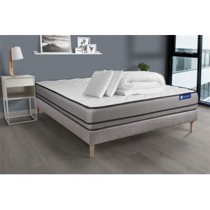 Pack prêt à dormir matelas ACTIFLEX NIGHT 140x200 RESSORTS ENSAC S 3zones confort + sommier KIT gris + 2 oreillers +couette
