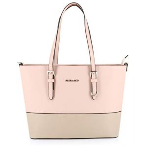 Flora&Co - Sac Cabas Femmes Grande Taille XL - Sac à Main Porté Epaule Rigide - Sac Lycéenne Format A4 - Silimicuir Bicolore (Ros