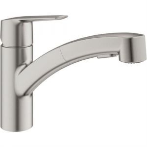 Image de Grohe Robinet de cuisine Supersteel Mitigeur moncommande &eacute;vier Douchette e tractible Bec bas