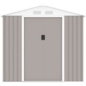 Abri de jardin en métal 4 07 m² 213 191 195 cm Kit d ancrage inclus Taupe Gris