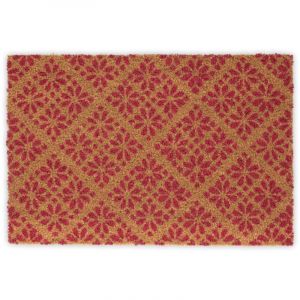 Relaxdays Paillasson Coco, Design Floral, Tapis de Porte extérieur et intérieur, antidérapant, 60x40 cm, Rouge - Nature