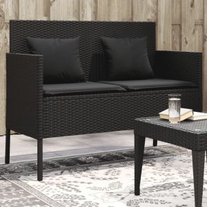 VidaXL Banc de jardin avec coussins noir résine tressée